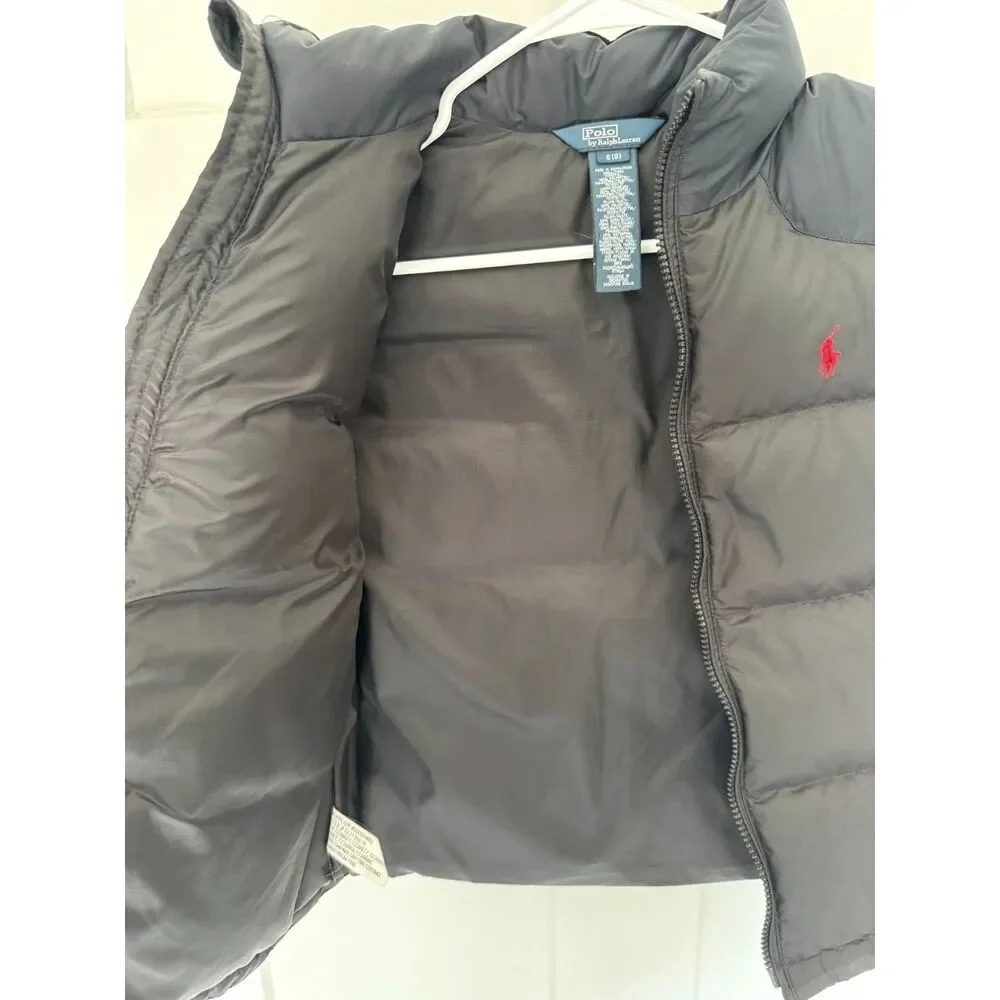 Polo Ralph Lauren Boys Small 8 Down Puffer Vest Black Navy Two Tone Red Pony